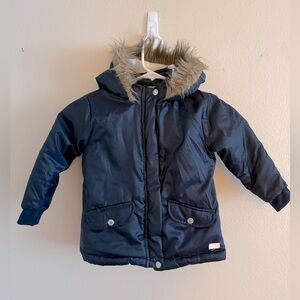 Seven For All Mankind Little Girls Navy Hooded Jacket with Faux Fur Trim size 4T